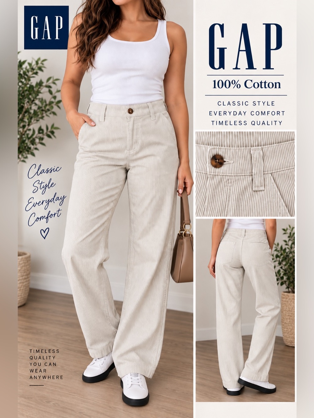GAP Wide-Leg Corduroy Pants in Light Beige